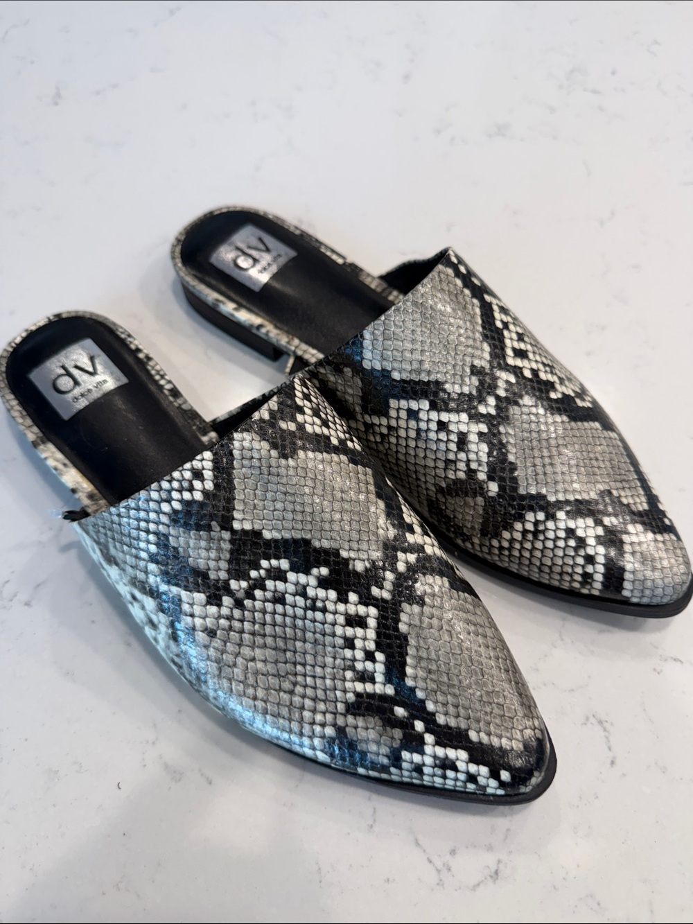 DV by Dolce Vita Women's Black & Gray Snake-Print Slip-On Mules